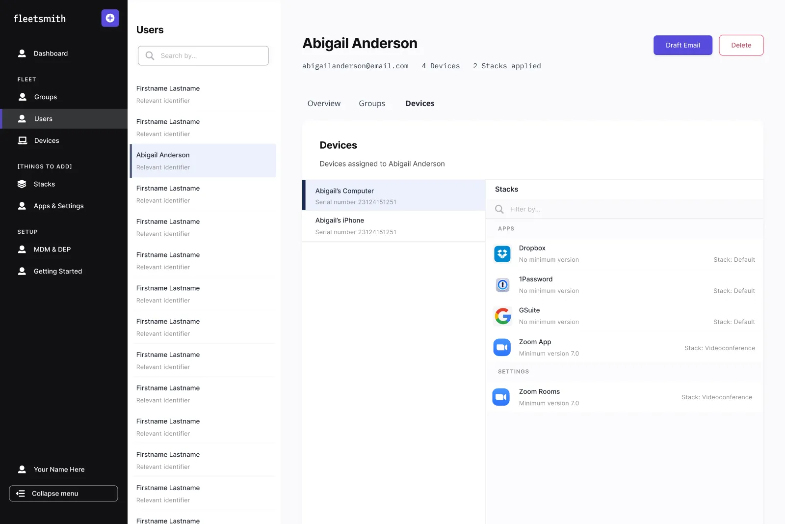 The model in use: multiple stacks resolving into the applied apps and settings on a user's device